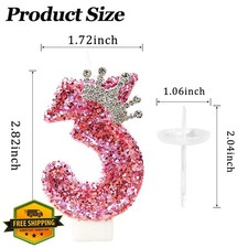 Pink Crown Number 3 Birthday Candle Cake Topper Glitter