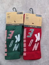 2 Pair Christmas Nike Elite Max Cushion Crew Socks Youth 3Y-5Y / Womens 4-6