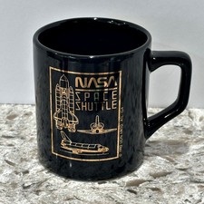 Vintage 90s NASA Space Shuttle Coffee Mug Black Gold 1992 Lion Marketing ATL GA