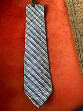 Tommy Hilfiger Men's Blue Plaid Woven Silk Necktie Tie One Size made in USA