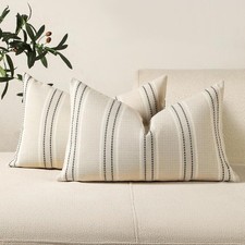 Pack of 2 Rustic Striped Linen Pillow Covers 12x20 - Perfect for Stylish Living