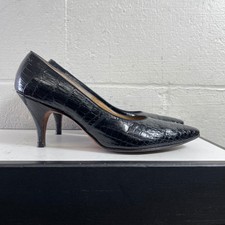 VTG Brentshire Genuine Alligator Black Leather Heels Pump Pointed Toe Women's 6