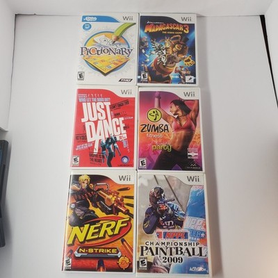 Nintendo Wii Game Lot Of 6 Games Just Dance Zumba Pictionary Nerf Madagascar 3 +