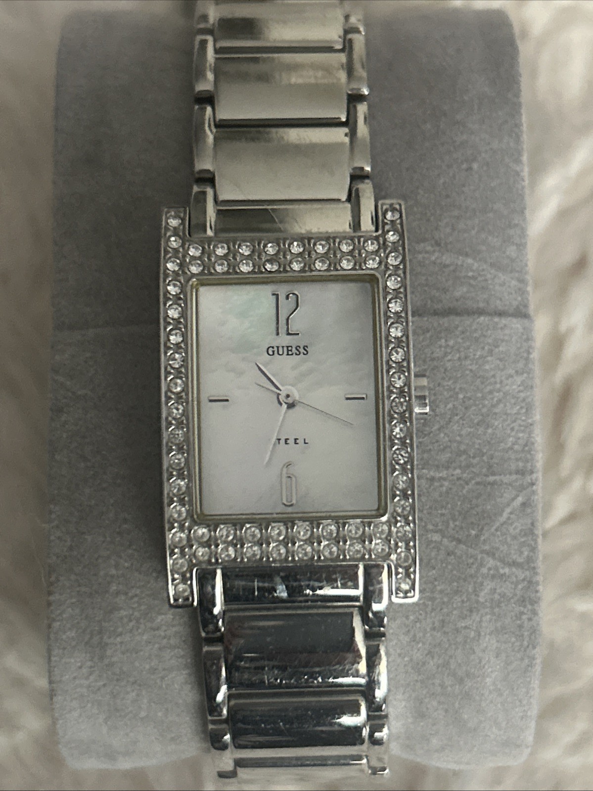 GUESS Rectangular Silver Watch with Crystal Accen… - image 1