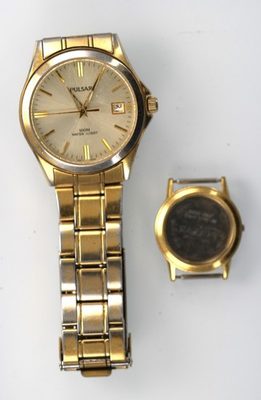 #ad Pulsar Watch Men Women Gold Stainless Steel Date Battery Quartz NON WORKING $13.41