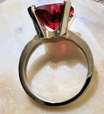 Giant Red Glass Heart Ring Love Valentine Kitsch Novelty Silver Tone Heavy 2.5"