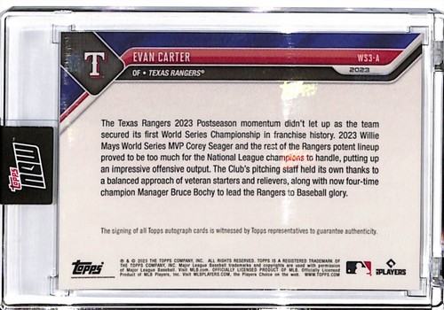 2023 TOPPS NOW MLB WORLD SERIES #WS3-A EVAN CARTER CALL-UP - BLACK 28/99 AUTO! - Picture 2 of 2