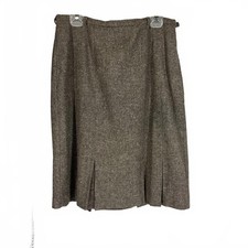 Norton McNaughton Brown Tweed Pleated Knee Length Pencil Skirt Womens 12 Vintage