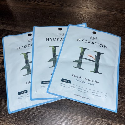 3 Rael Beauty Hydration Facial Sheet Mask - Refresh + Moisturize - Sealed - NEW