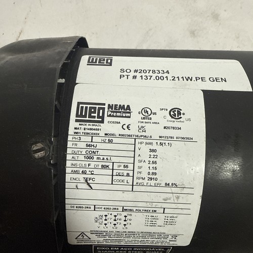 Weg 00236ET3E56J-S Motor 1.5HP 56HJ /380V NEW! FREE SHIPPING! - 第 4/4 張圖片