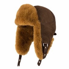 Handmade Real Shearling Leather Trapper Hat   Warm Winter Trapper Hat for men