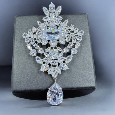 Vintage Style Crystal Rhinestone Brooch Pendant Bridal Statement Glam Piece