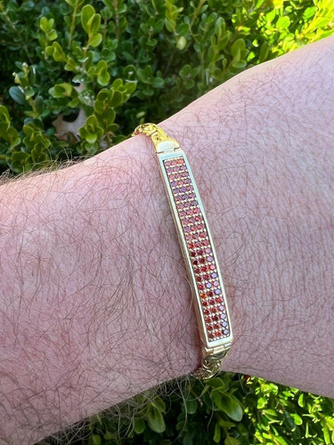 5 Ct Round Simulated Red Ruby Men's Tennis Bracelet 925 Yellow Sterling Silver - Picture 7 of 9