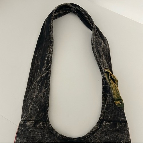 Slouchy Bohemian Shoulder Crossbody Stonewashed Cotton Crafted Red Black Bag - Picture 8 of 14