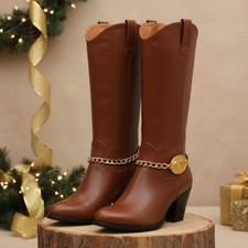 Women 2PCS Gold Metal Boot Chain Shoe Anklet Rodeo Long Horn Bull Charm Present