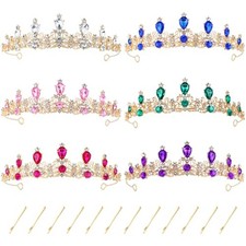 6pcs Gold Metal Sparkly Rhinestone Crystal Gem Tiara Crown Headbands 6PCS S3
