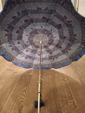 Vintage 1950s Umbrella Umbrella Women Blue Exterior Color and Floral Interior