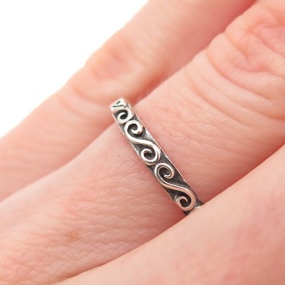 925 Sterling Silver Vintage Swirl Oxidized Stackable Band Ring 
