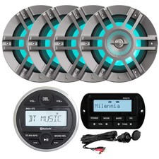 JBL PRV175 Receiver, 4X 6.5" Coaxial Marine LED Speaker, USB/AUX Mount, Remote