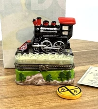 Porcelain Hinged Trinket Box Train Locomotive