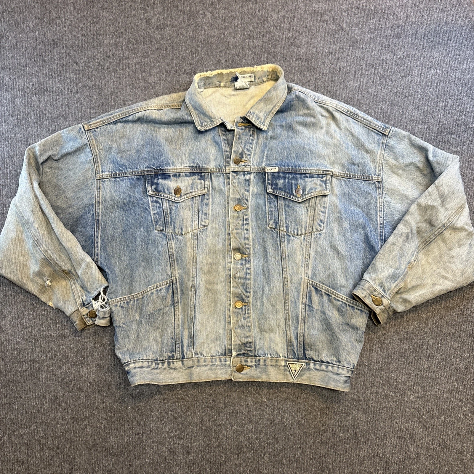 Vintage Georges Marciano for GUESS Denim Jean Jacket Size Large 90’s Distressed