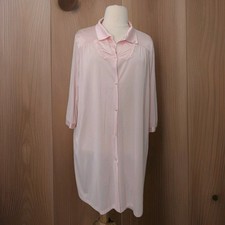 Vintage Vanity Fair Nightgown Robe Size XXL Pink 3/4 Sleeve Tricot Nylon Pocket