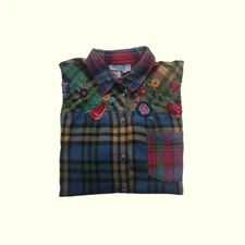 FLANNEL SHIRT VTG FLOWER RETRO 90s 80s EMBROIDERED BUTTON DOWN 100% COTTON SZ L