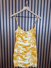 Reformation Jessa Dress Small Women’s Yellow White Mini Adjustable Strap Printed