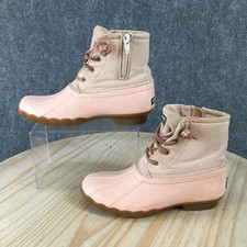 Sperry Saltwater Duck Boots Youth 3 M Lace Up Side Zip Ankle Top Pink STK163857