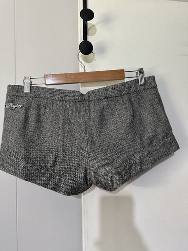 Playboy 12 Shorts Chevron Tweed Low Rise Mini Black Cream Metallic Gold Pockets - Picture 8 of 11