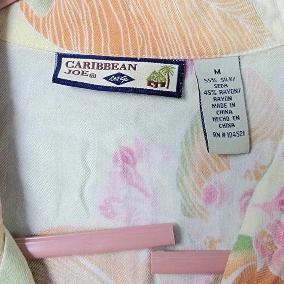 Caribbean Joe Pink and Green Relaxed Button Down Shirt Silk Blend — 第 3/4 张图片