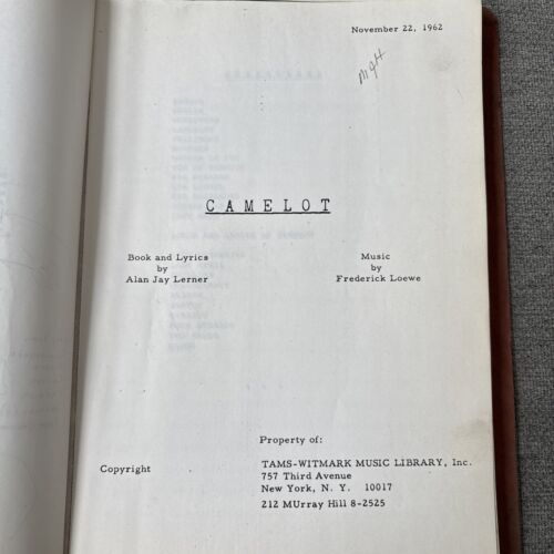 Camelot by Alan J. Lerner 1962 Musical Play Tams-Witmark RENTAL Script - Picture 2 of 21