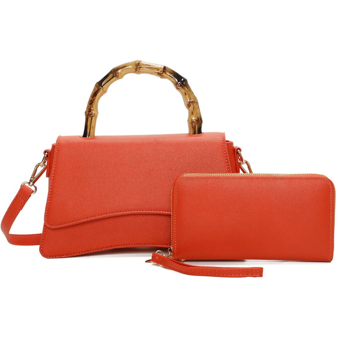 Bamboo handle drape bag／orange camel Womens Orange Bamboo