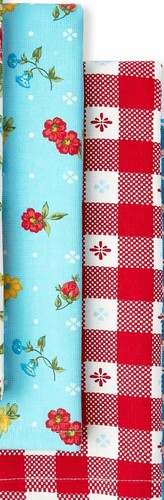 Pioneer Woman Sweet Rose Check Red Blue Cotton Kitchen / Hand Towels TWO NEW - Picture 2 of 2