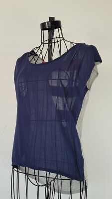 Threads 100% Rayon Hi-Low Blouse Sleeveless Scoop Neck Back Pattern Top Size M