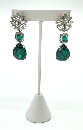J Crew Gold Tone Magic Forest Green Crystal Drop Statement Earrings NWT
