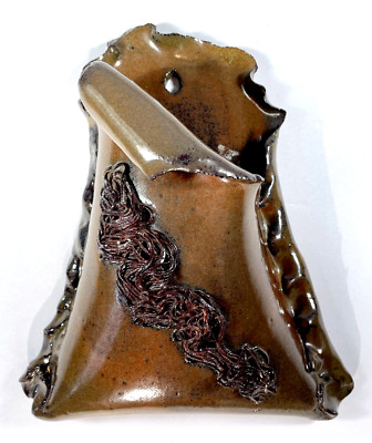 Signed Pottery WALL POCKET PLANTER, Studio Abstract String Design, Maggi Fraizer