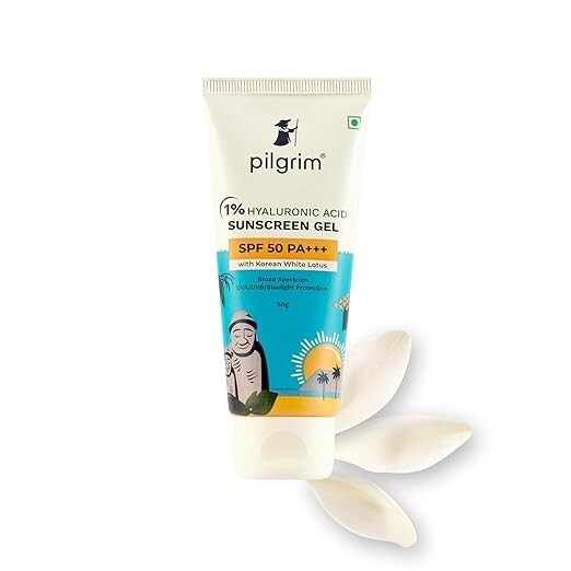 Pilgrim 1% Hyaluronic Acid Sunscreen Gel | Korean White Lotus | 50 gm Non-greasy