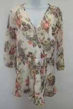 Band Of Gypsies Floral Top Women S Sheer Bohemian Ruffle hem Cross front Tie b30