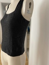 Beaded sleeveless cami blouse, black, sz Medium, Pre-owned