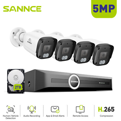 SANNCE 8CH NVR 5MP POE Audio Recording IP Security Camera System Outdoor 2TB HDD