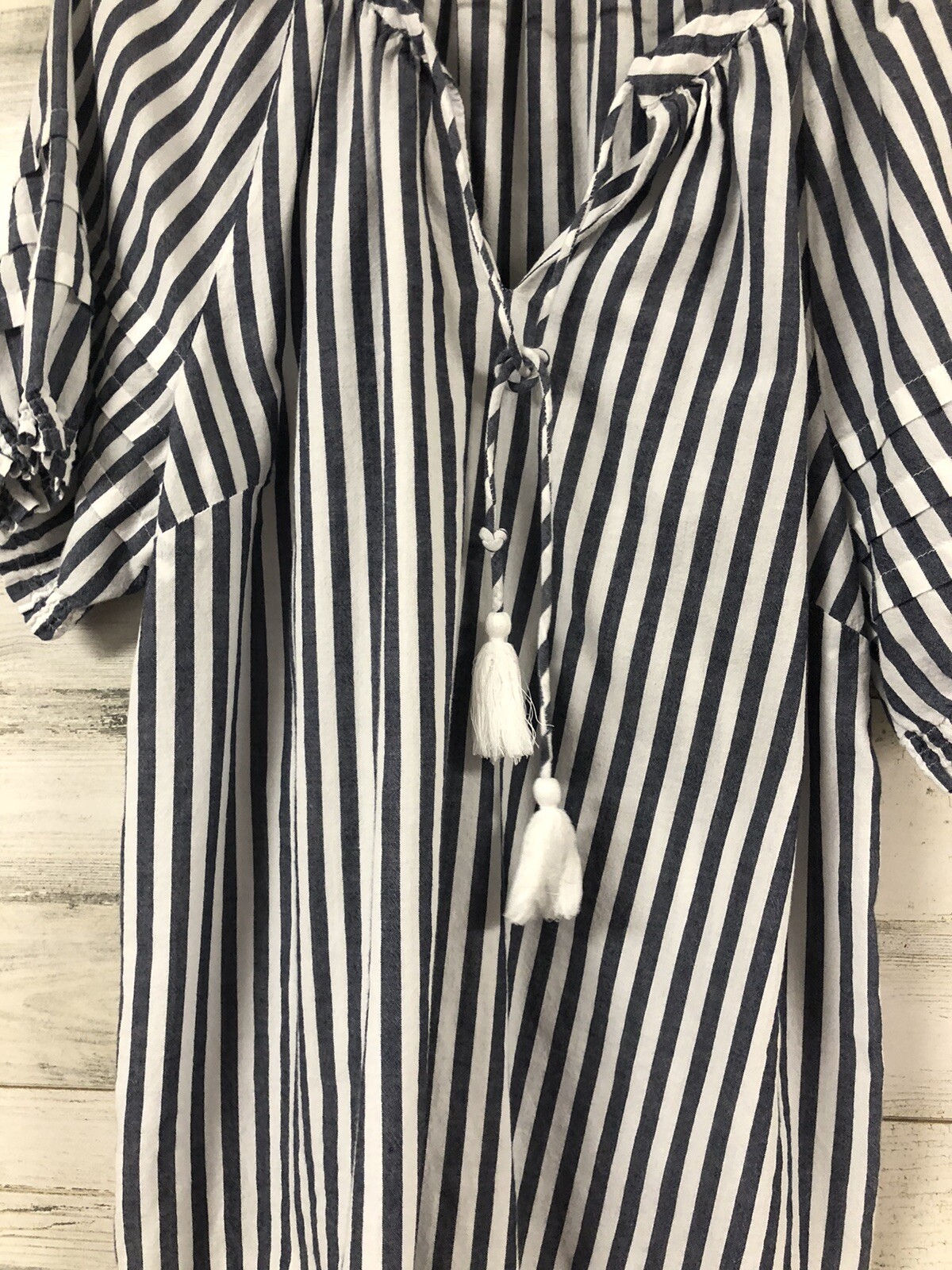 Talbots L Striped Pullover Top Tassel Tie Neck Pl… - image 3