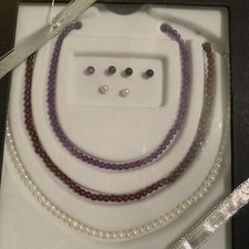 faux pearl necklace earring set Set Of 3 Necklaces With Matching Earrings