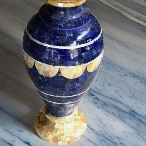 12" Luxury Marble Flower Vase Lapis Lazuli Stone Overlaid Mop Inlay for Room Dec - Picture 3 of 8