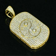 2.5CT Round Cut Lab Created Diamond Men's Dog Tag Pendant 14k Yellow Gold Plated
