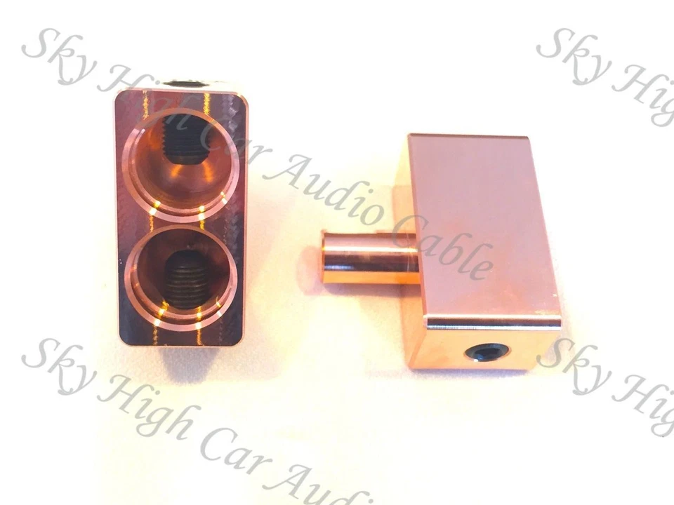 Pair COPPER Sky High DUAL 2/0 Gauge to 1/0 Gauge Amp Input Reducers Inputs  - Image 2 of 3