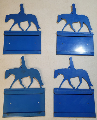 English Rider Metal Stall Door Name Plates Set of 4 in Blue