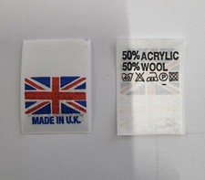 100 Pcs 50% Acrylic / 50% Wool Made in UK Satin Sew in Labels  100 PCS