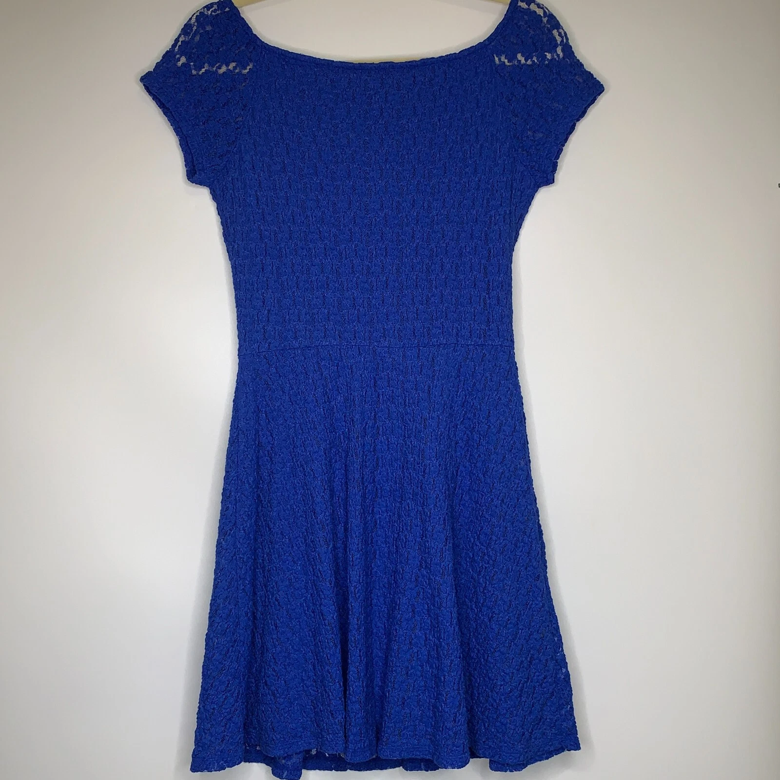 UNDERCOVER Abito Victoria Secret blu royal foderato in pizzo manica corta con gonna svasata S P