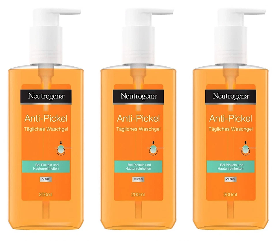 ✅ Neutrogena Anti-Pickel Tägliches Waschgel, Salicylsäure gegen Pickel 3x 200ml✅